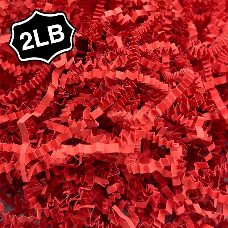 Corlcol 2LB Crinkle Cut Paper Shred Filler for Bag Gift Box Basket Confetti Paper Shreded Stuffing Decoration for Valentine's Day(Red) - Image 1
